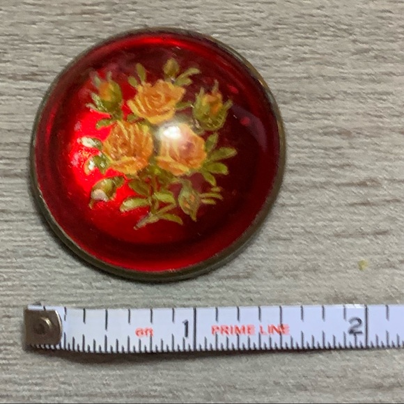 Vintage Glass Red and Gold Floral Brooch - Picture 3 of 5